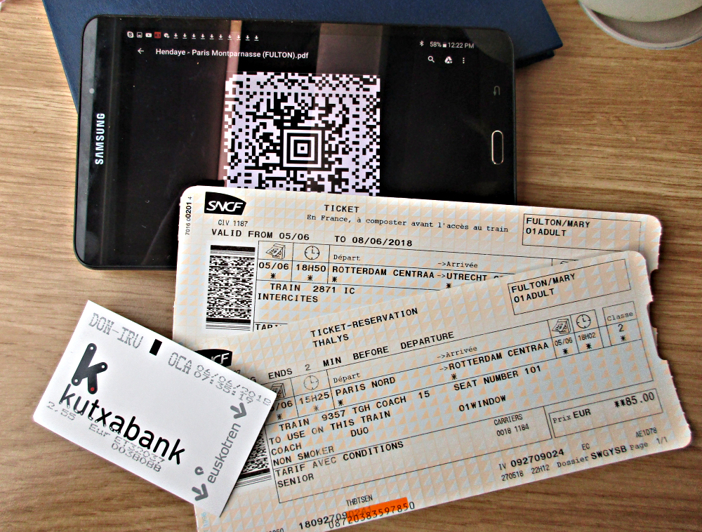 Four train tickets from San Sebastian to Utrecht