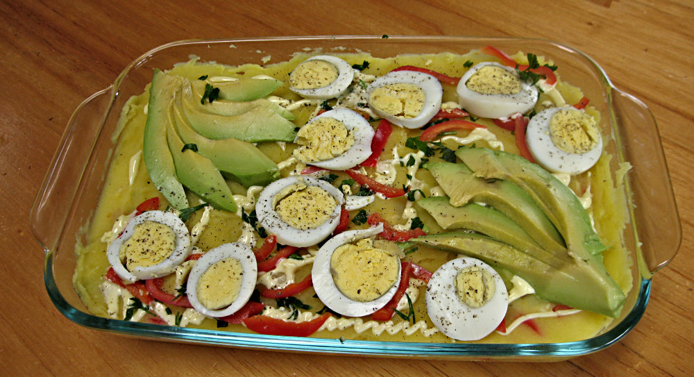 Causa--a layered potato dish from Peru.