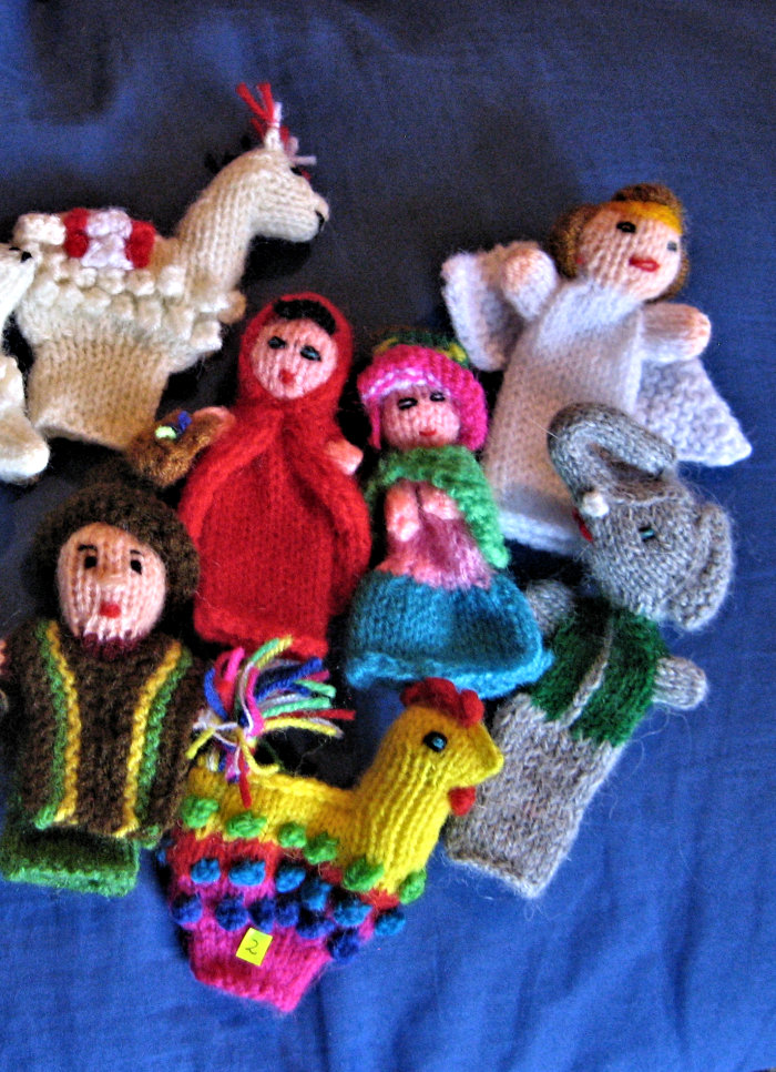 Some of the finger puppets made buy the knitters in Chucuito, Peru.
