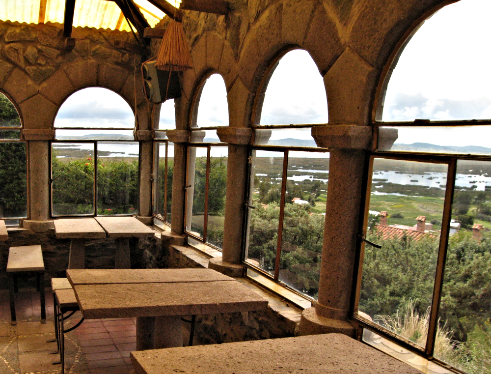 View from a solarium overlooking Lake Titicaca, Peru