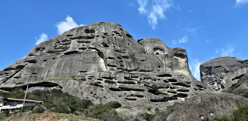 The rock edifices that rise up behind Kalampaka