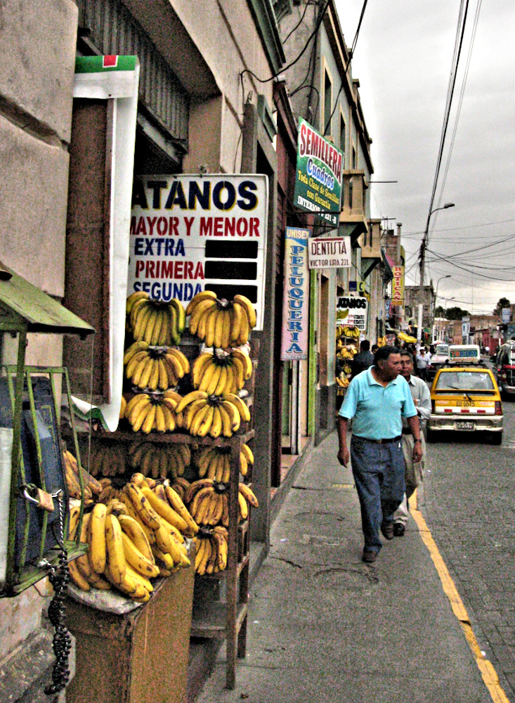 Street of banana vendors in Arequipa