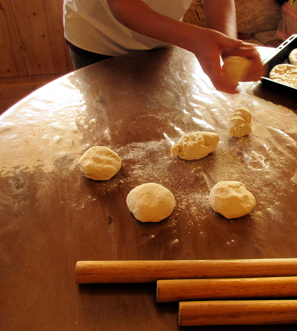 rolling the dough into balls