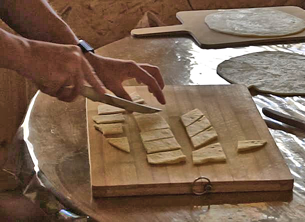 Cutting the dough into diamond shapes