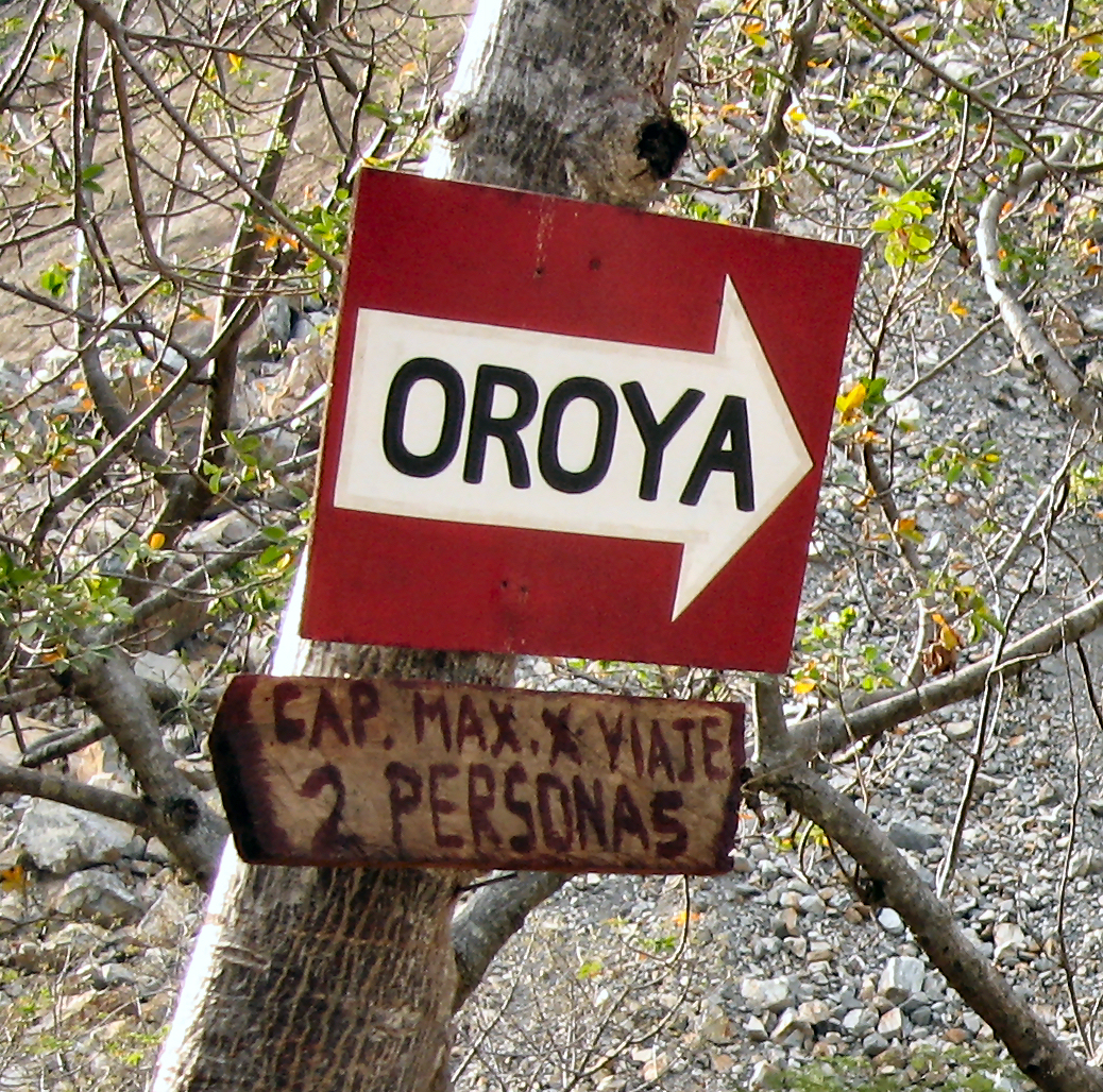 Sign for the Oroya (cable car) which would take us across the river.