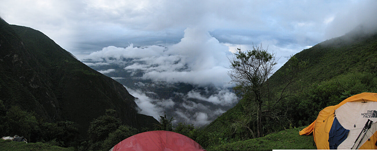 View of the clouds below us from our campground near Choquequirao