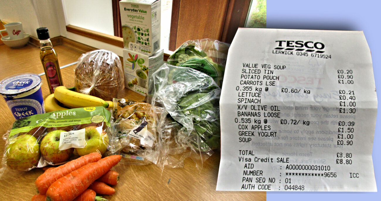 Purchased groceries along with the receipt.