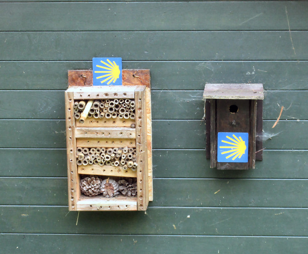 Mason Bees houses with camino shell decorations