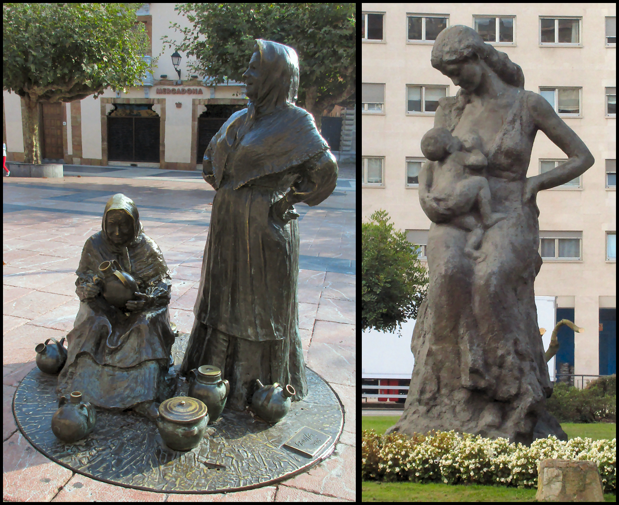 Statues of women in Oviedo