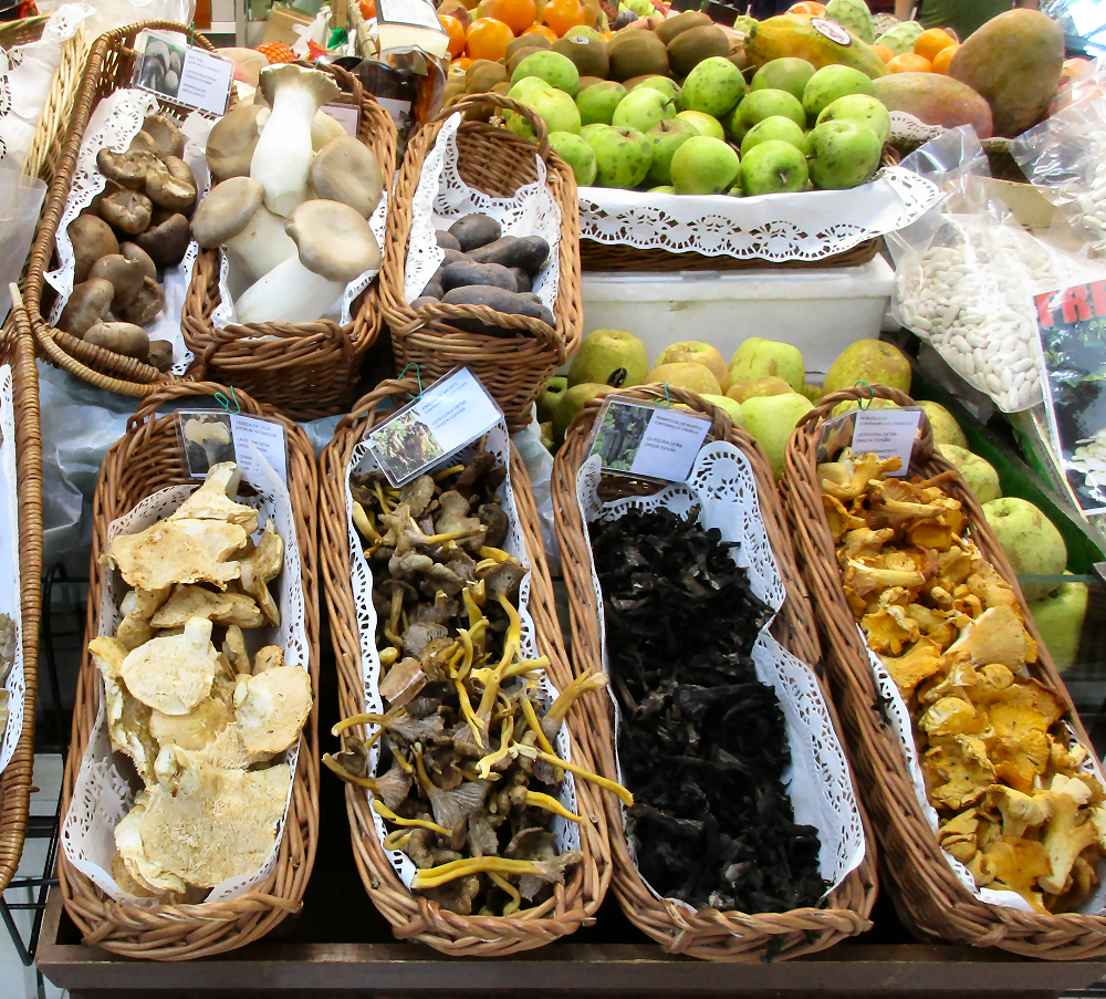 Many kinds of mushrooms at the Central Market in Oviedo