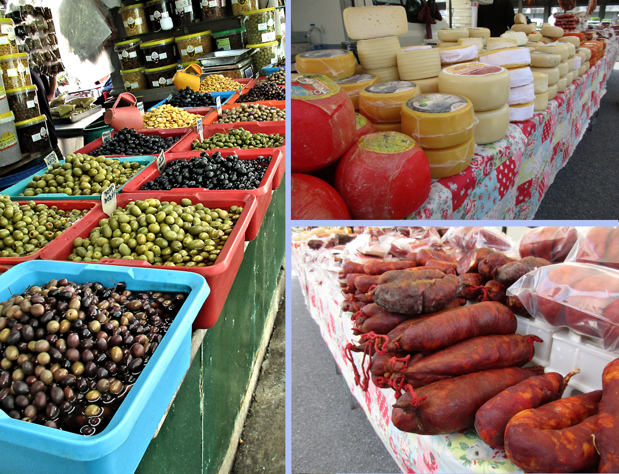 Olives, cheese and sausages found in traditional markets in Portugal