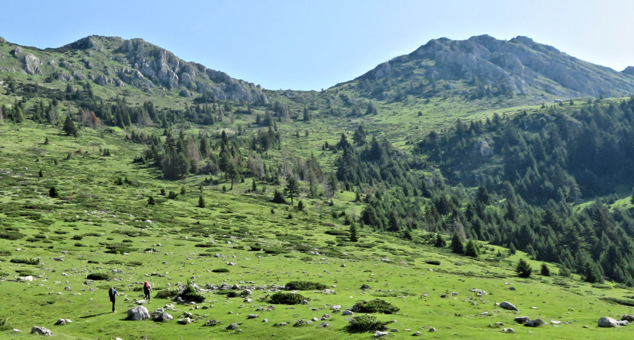 Walking up to the pass after leaving Milishevc in the Peaks of the Balkans