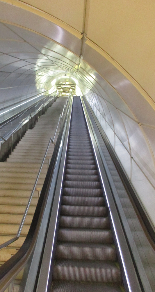 Long escalator down to the metro station in San Sebastian
