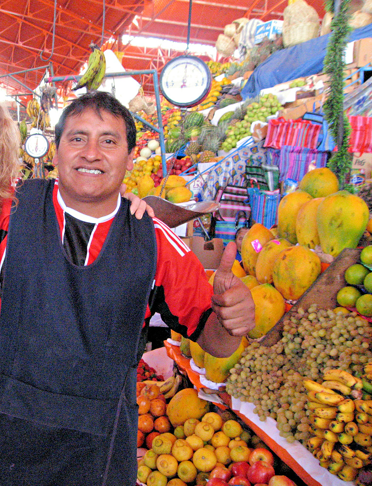 Fruit vendor in San Camillo Market in Arequipa