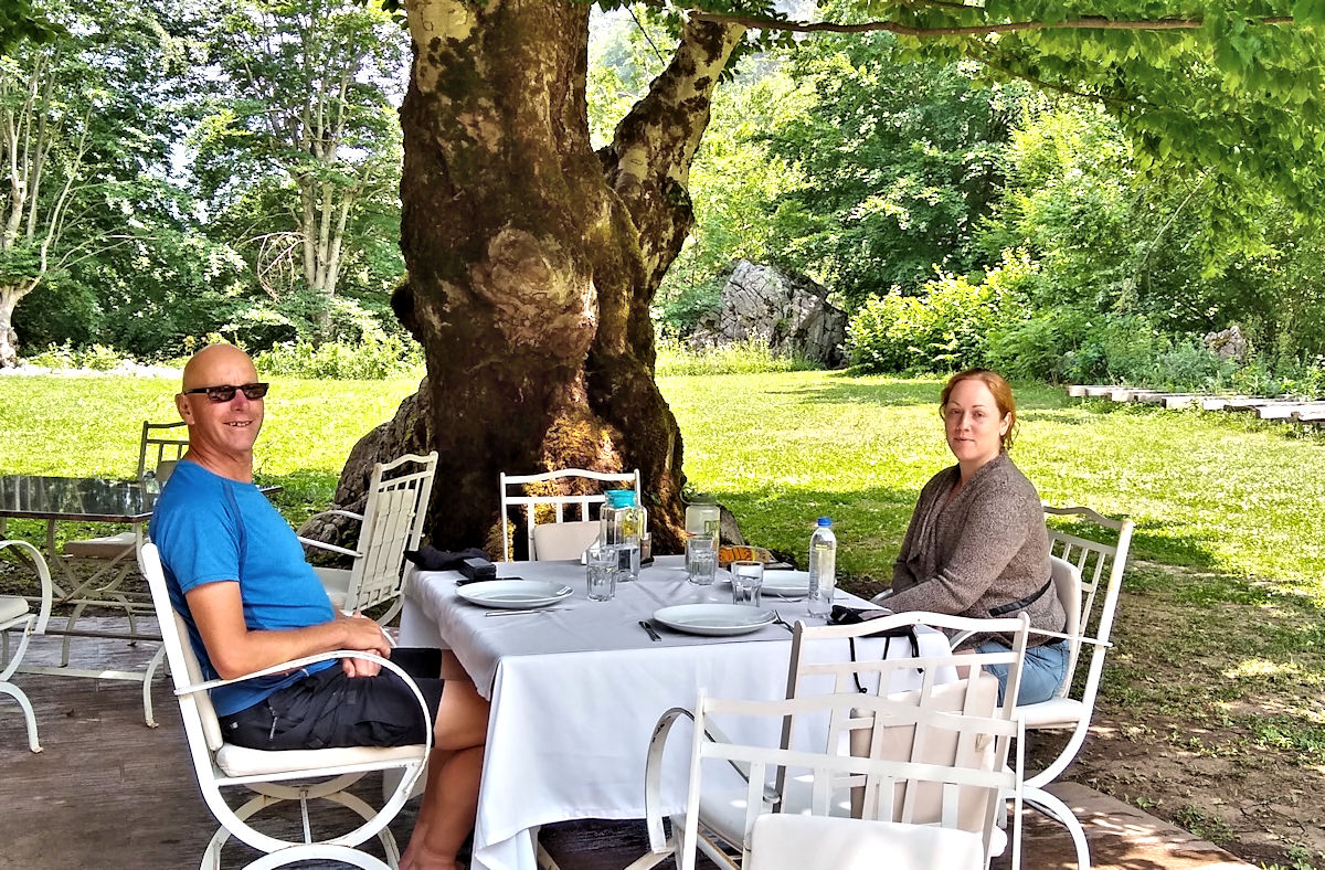 Outdoor dining at our first guesthouse