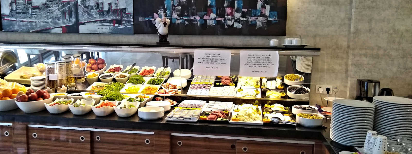 Buffet of Turkish breakfast items at Esila Hotel