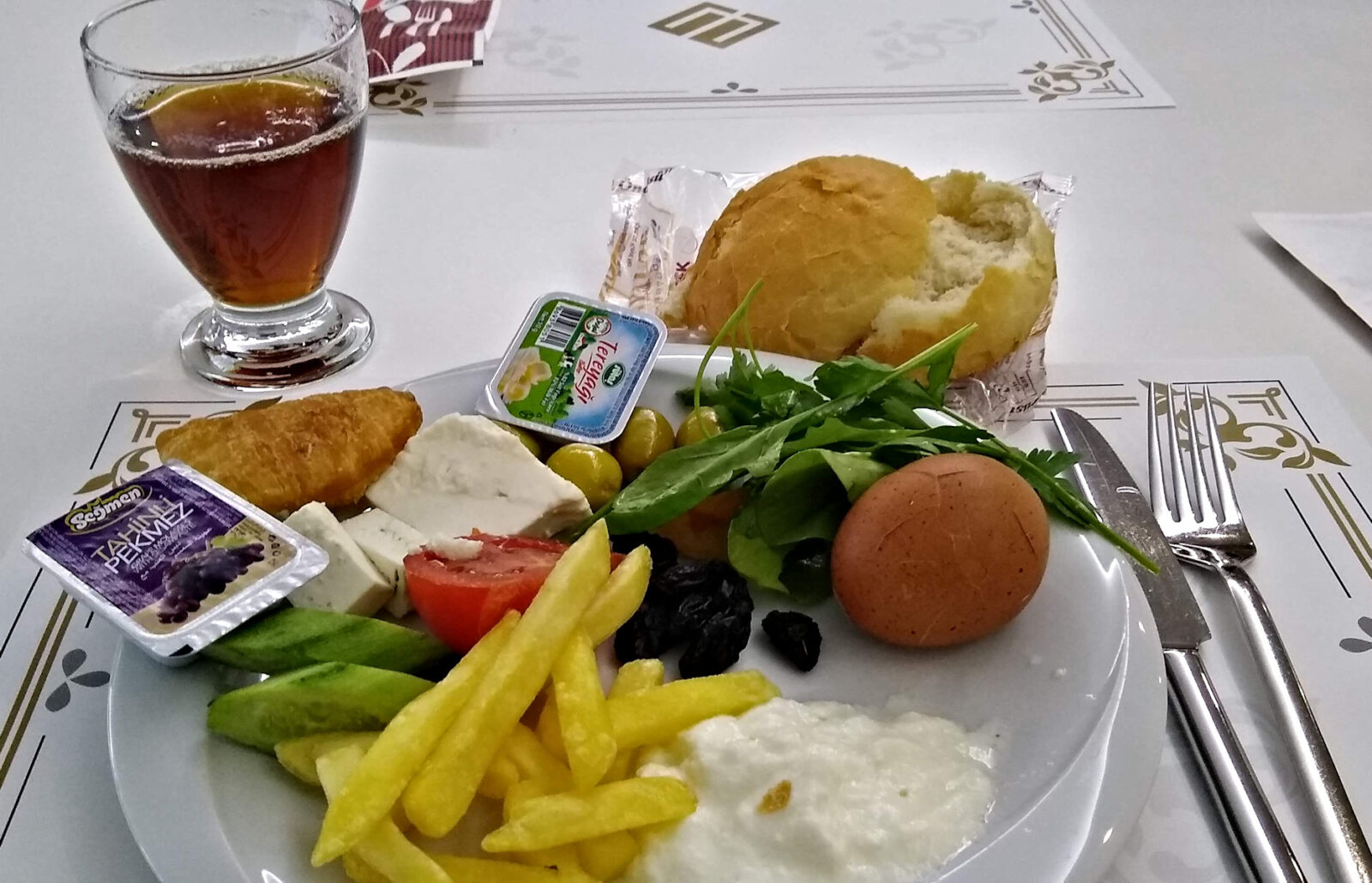 Turkish breakfast from a buffet at Hotel Esila in Ankara, Turkey