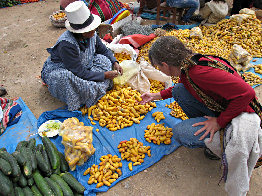 Shopping in open-air market in Izcuchaca, Peru