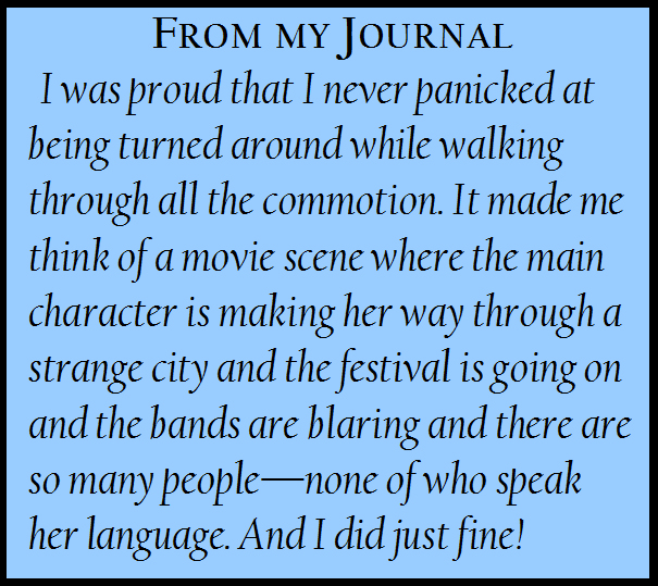 Journal Entry from Puno Peru about being proud for not panicking while pushing through crowds of people.