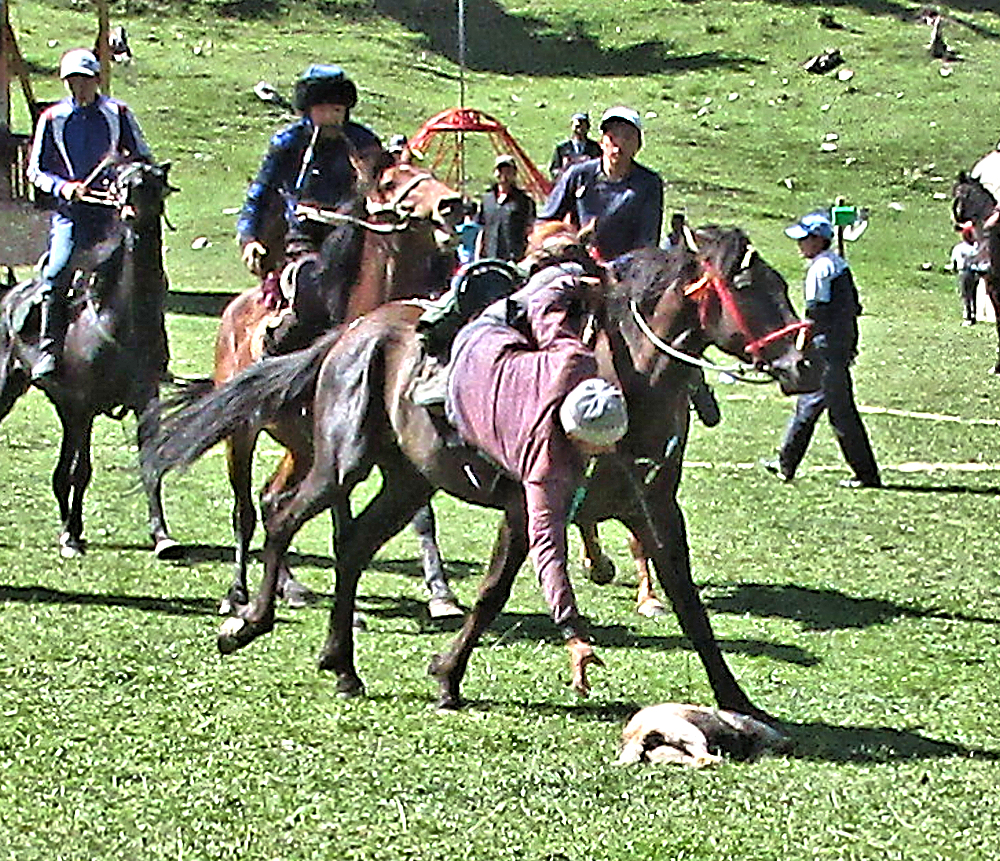 Demonstration of Kok Boru game on horseback