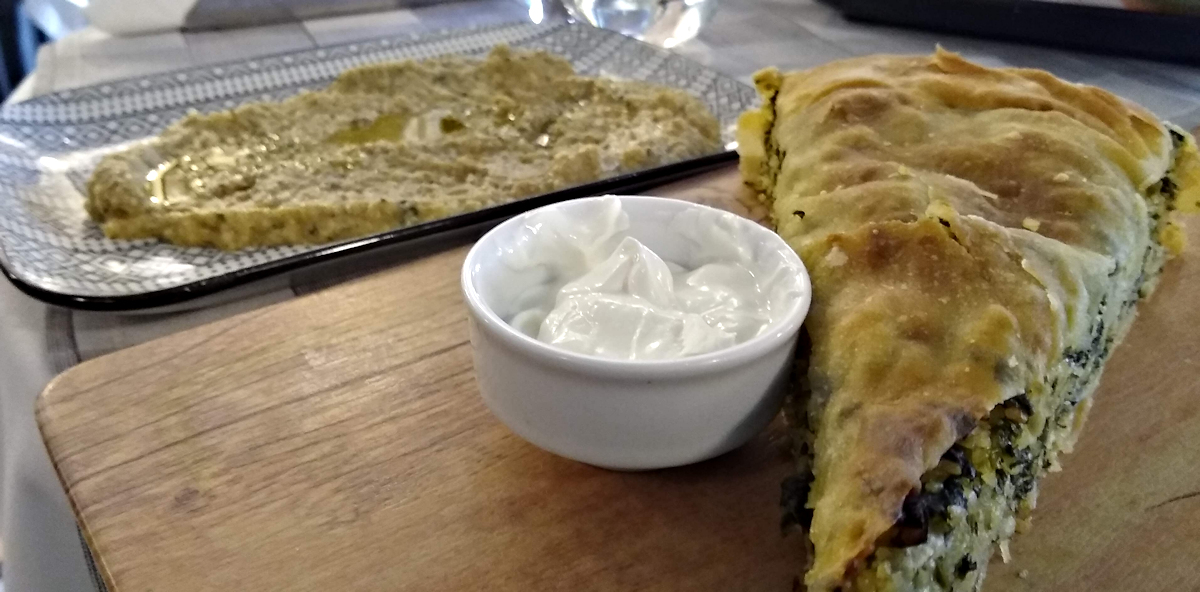 Leek Pie with eggplant "salad" in the background