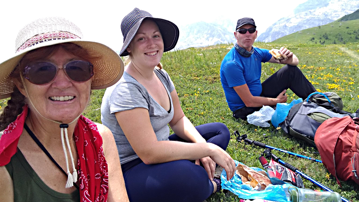 Eating our picnic lunch on Day 6 of the Peaks of the Balkans trek