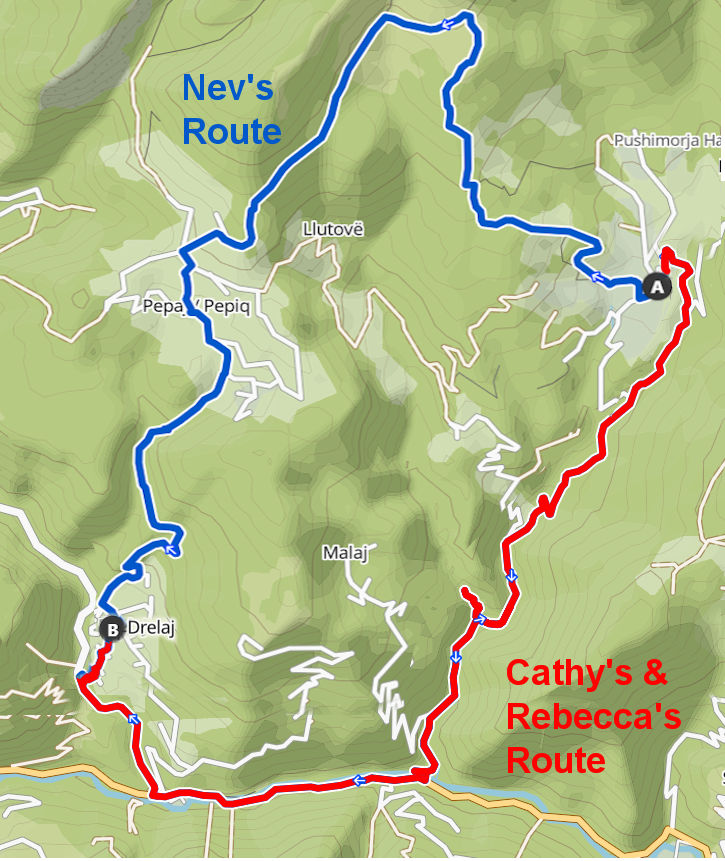 Route Map Drelaj to Reiki e Alleges