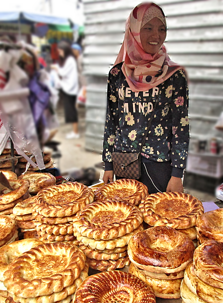 Bread vendor in the Osh Market in Bishkek