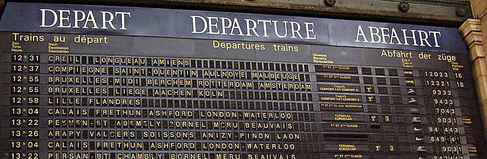The departures board in a Paris train station