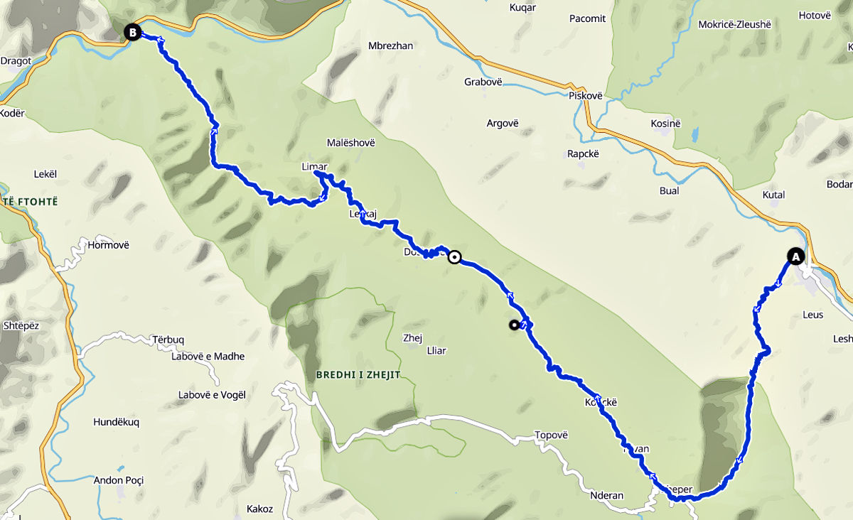 Map for Permet to Peshtan Hike