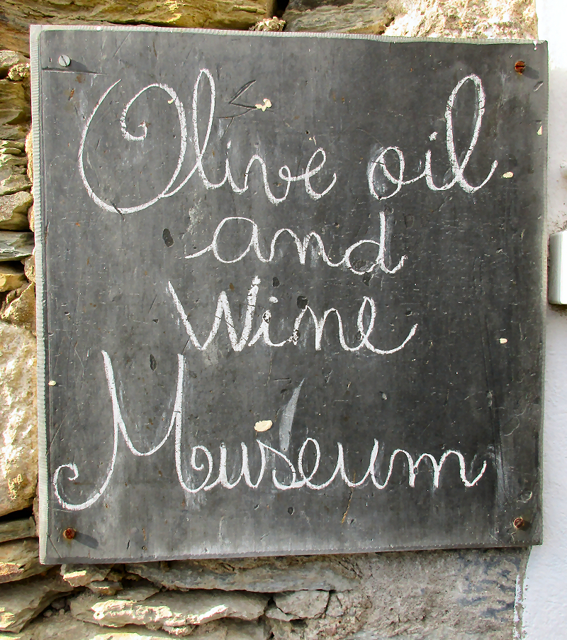 Sign for Olive Oil and Wine Museum