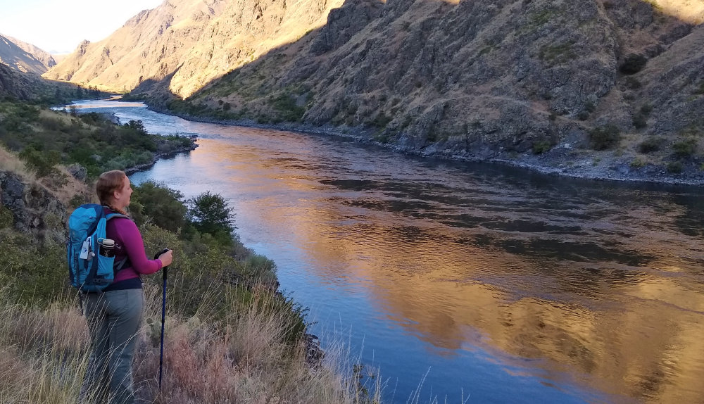 It is very hot in Hell’s Canyon in August, but we were determined to get in a hike along the Snake River. We got up very early one morning and started out. Canyons are always most stunning in the mornings.