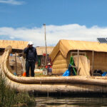 Reed boat in front of one of the Uros Islands on Lake Amantani