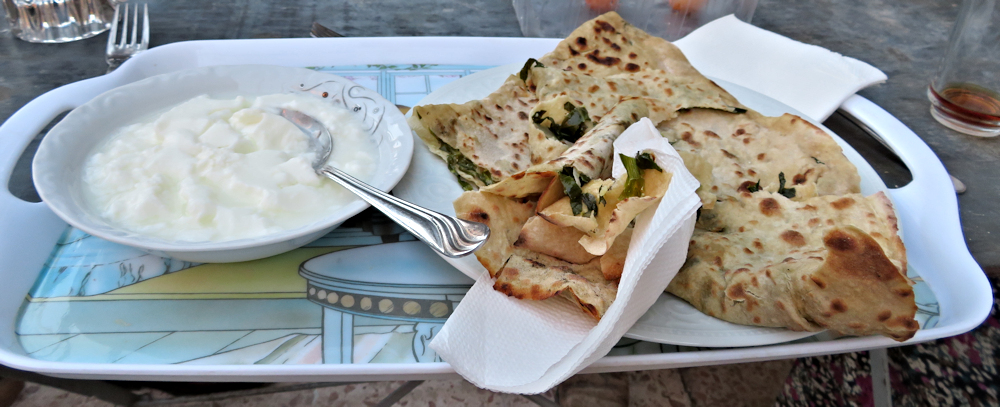 Homemade borek filled with spinach and yogurt.