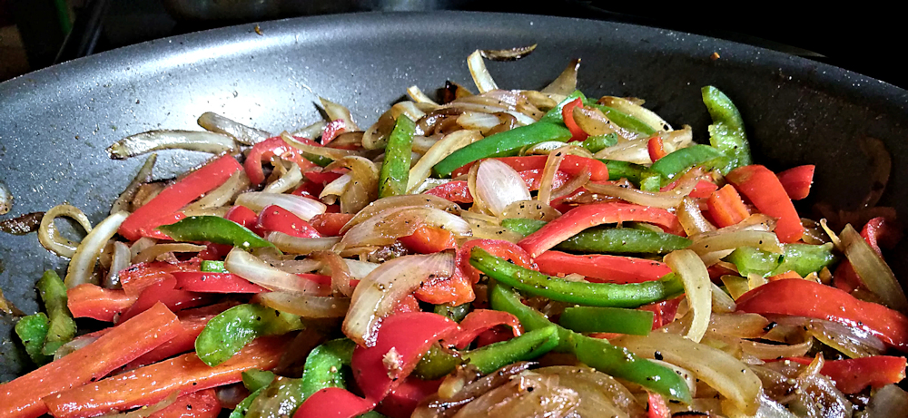 A pan of stir=fried veggies