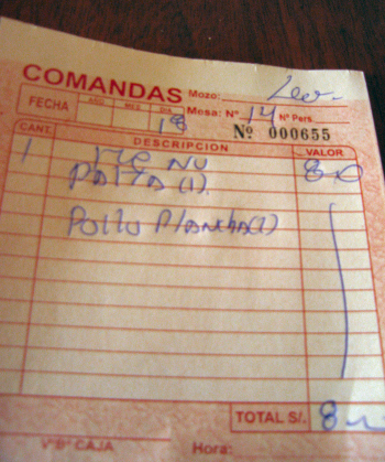 Peru Menu--Bill