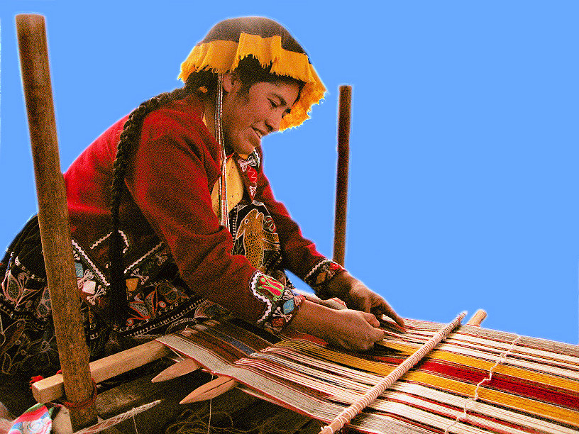 Quechua woman demonstrating weaving