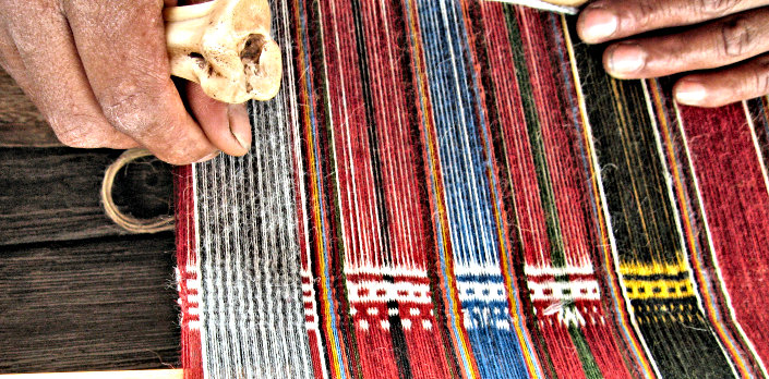 Up-close image of Quechua weaving demonstration