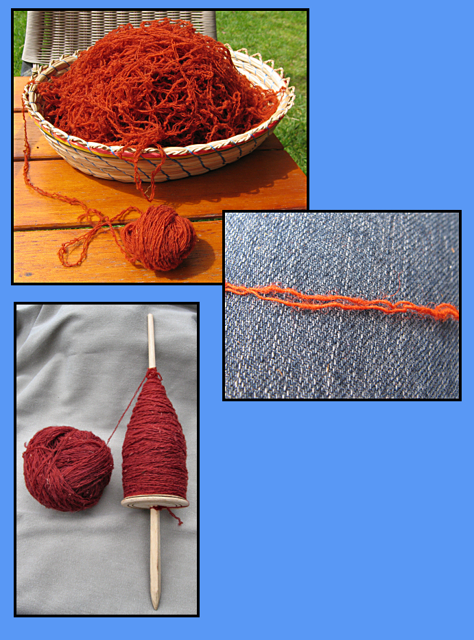 Three images showing the process I used to prepare the hanks of yarn for plying.