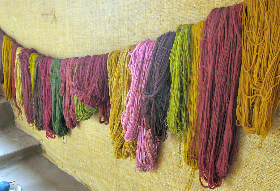 Hanks of naturally dyed yarn at Michells Mill in Arequipa, Peru