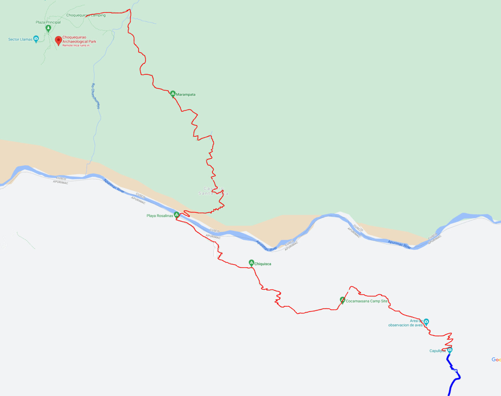 Trail map to Choquequirao